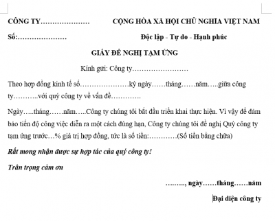 giấy đề nghị tạm ứng