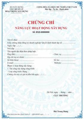 chứng chỉ năng lực xây dựng