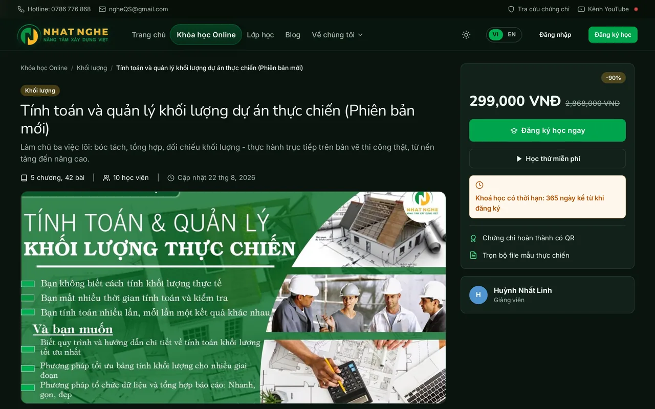 Trang chi tiết khóa (theo đường dẫn) đủ thông tin và nút ghi danh