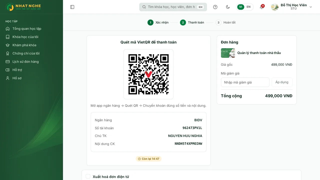 Mã QR mã hóa đúng số tài khoản, số tiền và mã tham chiếu riêng